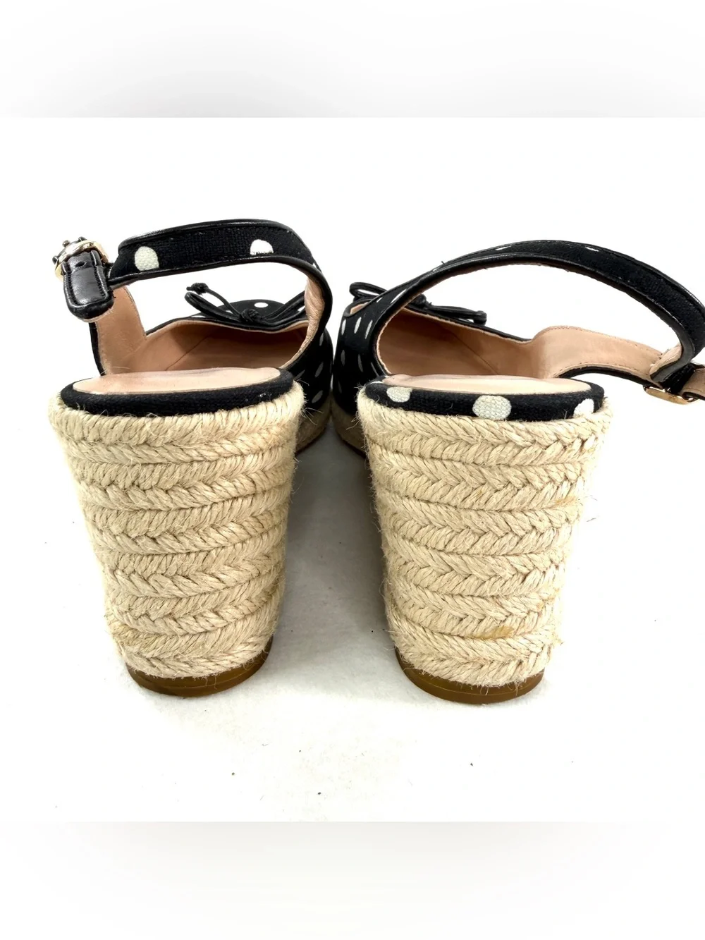KATE SPADE Panama Women Size 6.5 Black White Polka Dot Espadrille Wedge Shoe - Picture 4 of 9